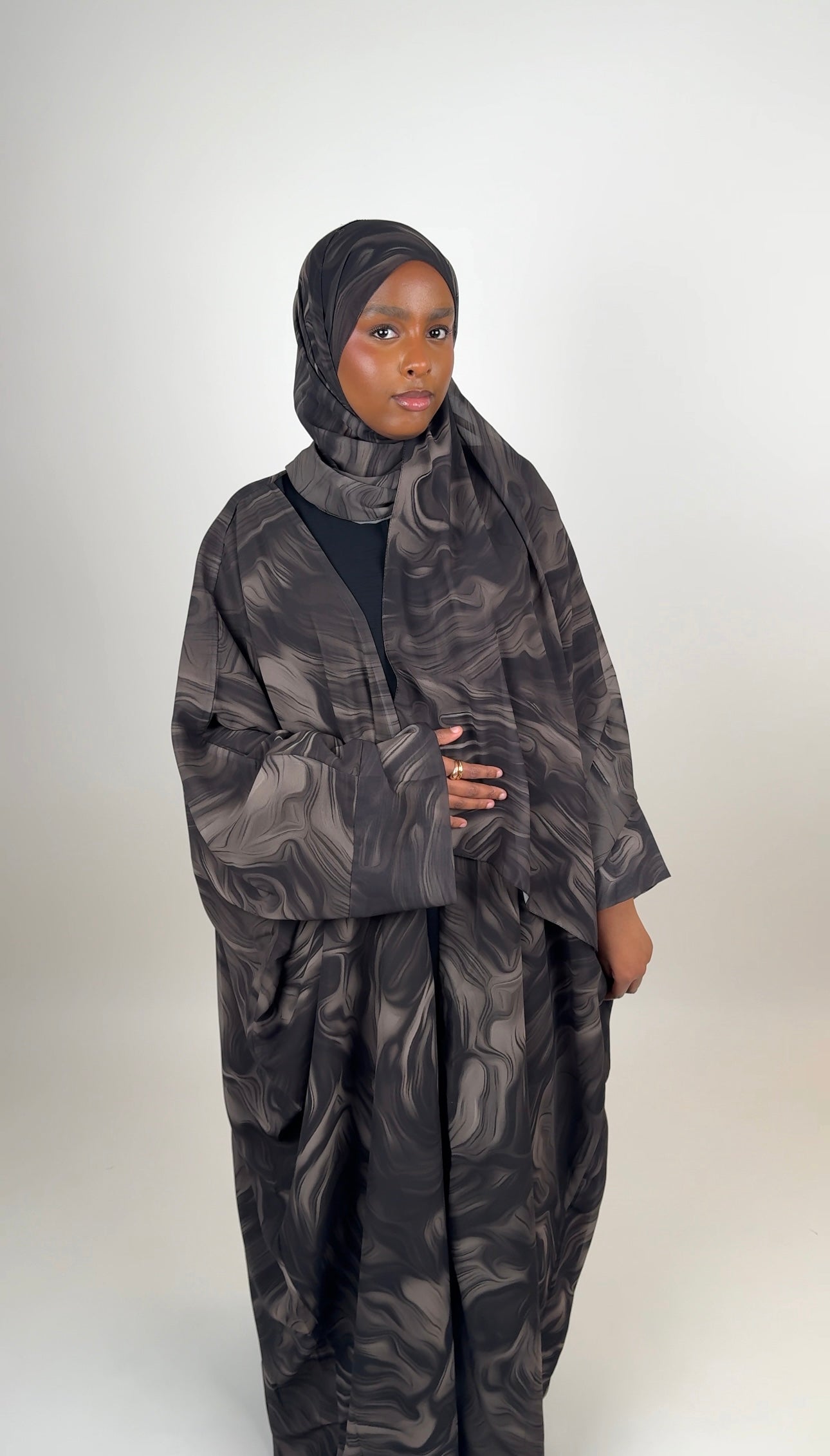 Ash brown open abaya