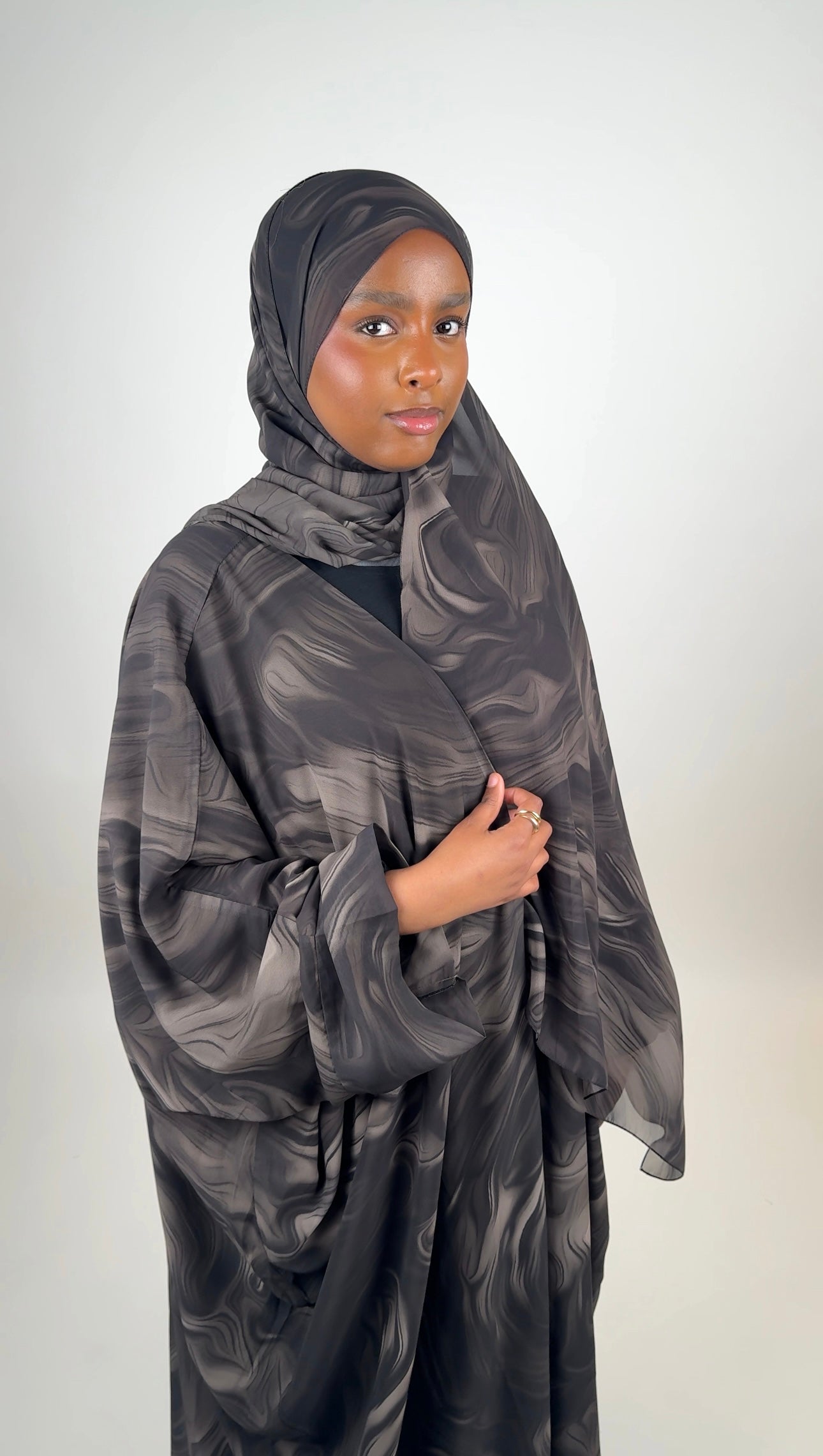 Ash brown open abaya