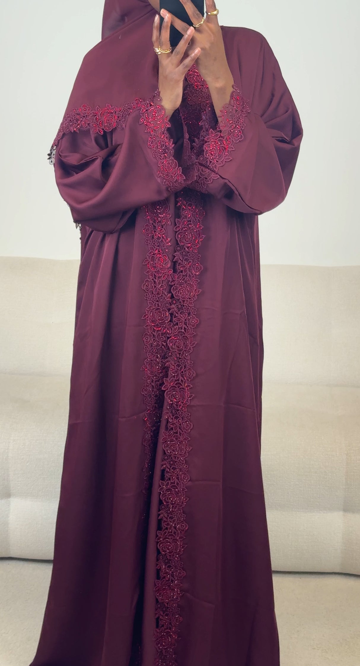 Jamilah open abaya - Burgundy