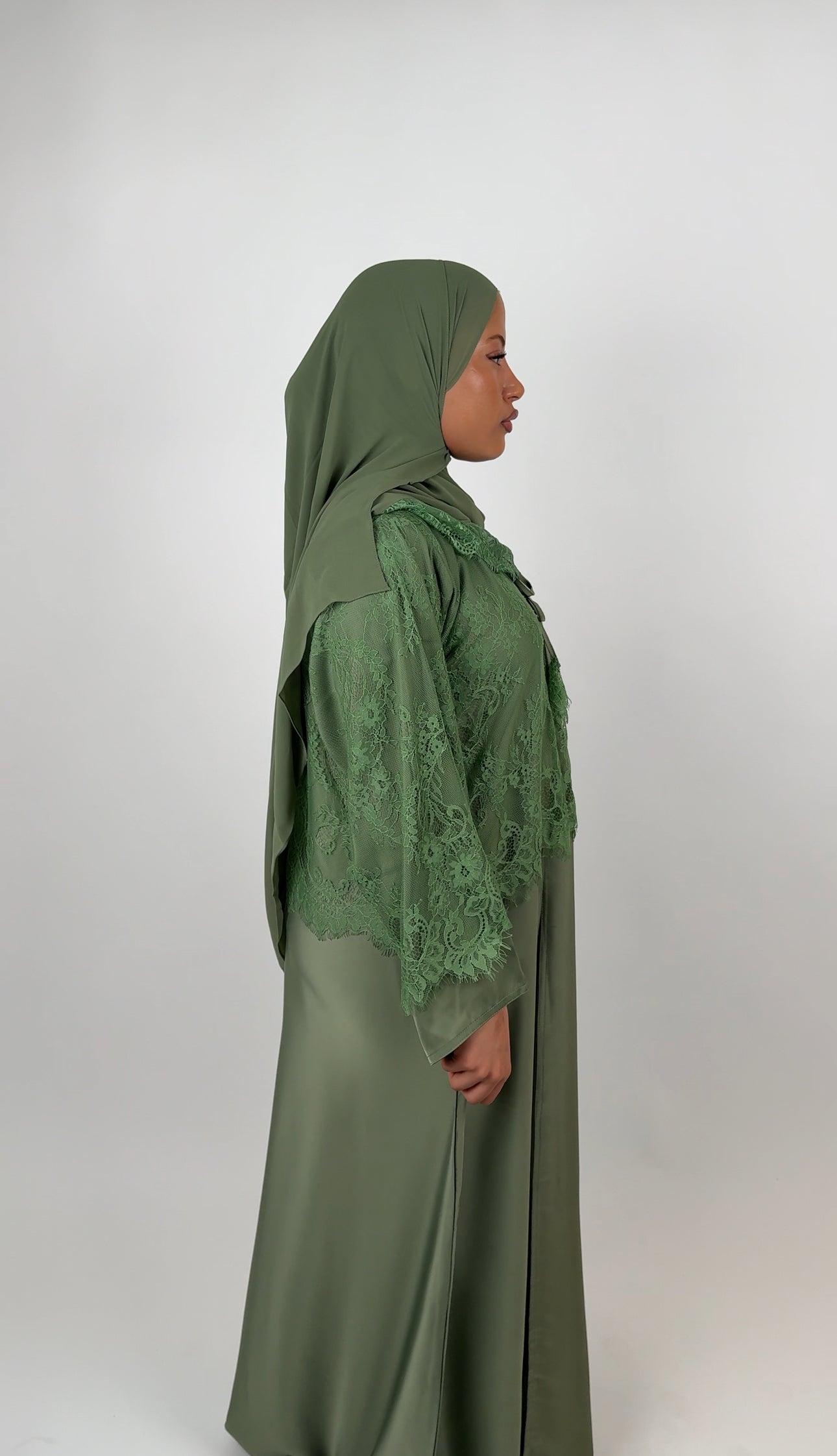 Lace open abaya - Green