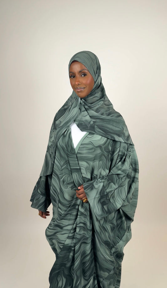 sapphire green open abaya