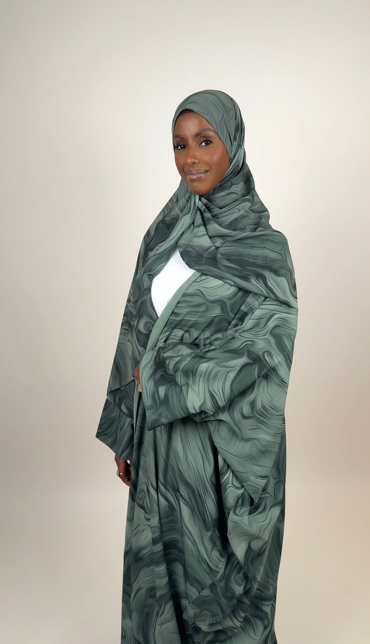 sapphire green open abaya