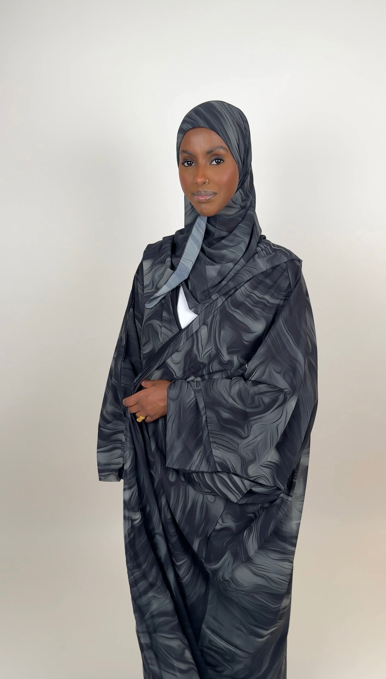 Ash green open abaya