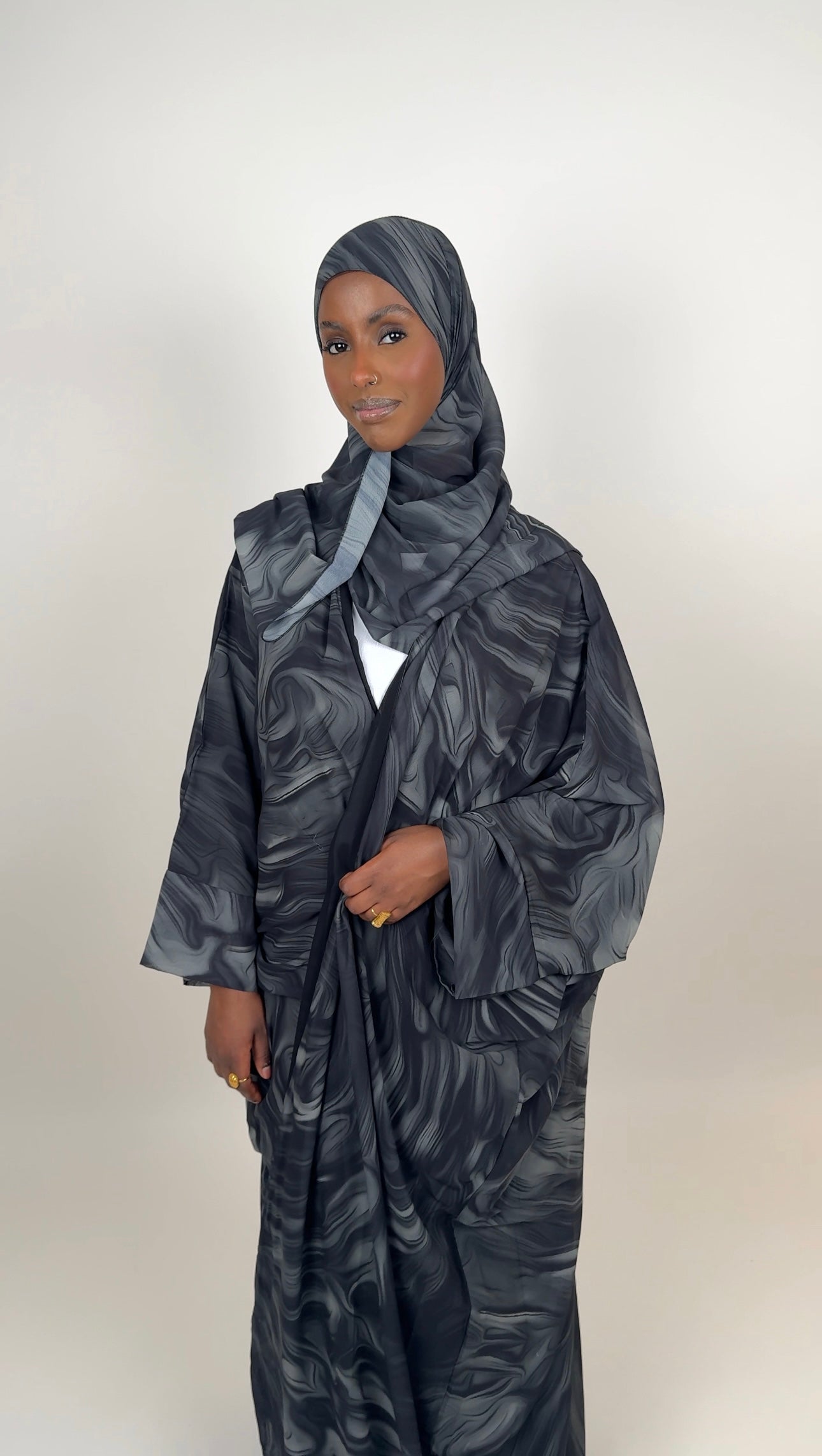 Ash green open abaya