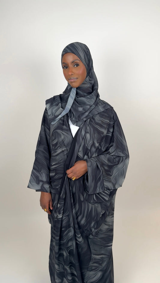 Ash green open abaya