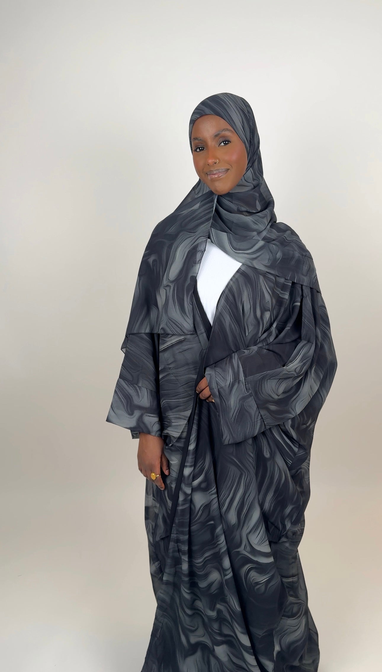 Ash green open abaya