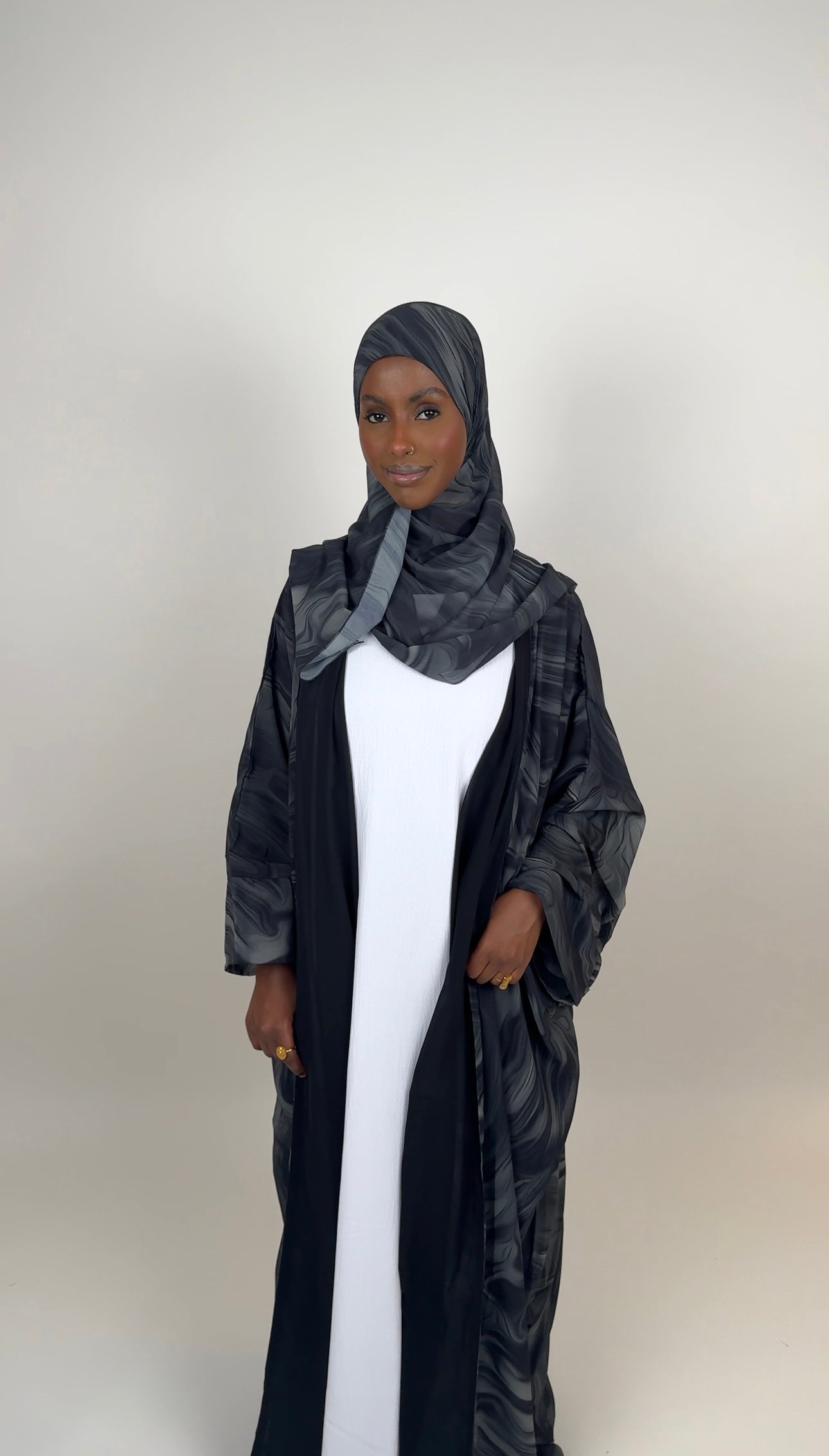 Ash green open abaya