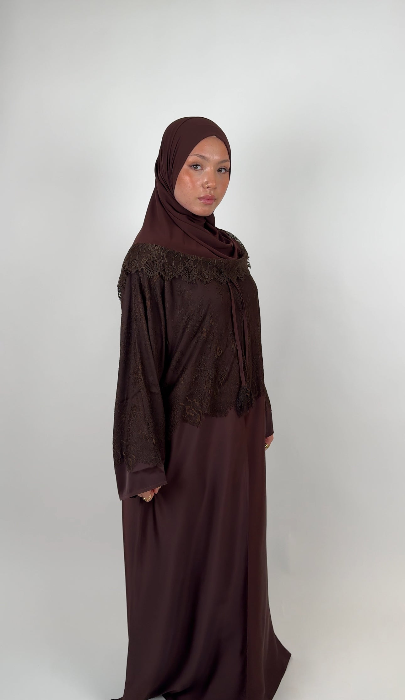 Lace open abaya - Mocha