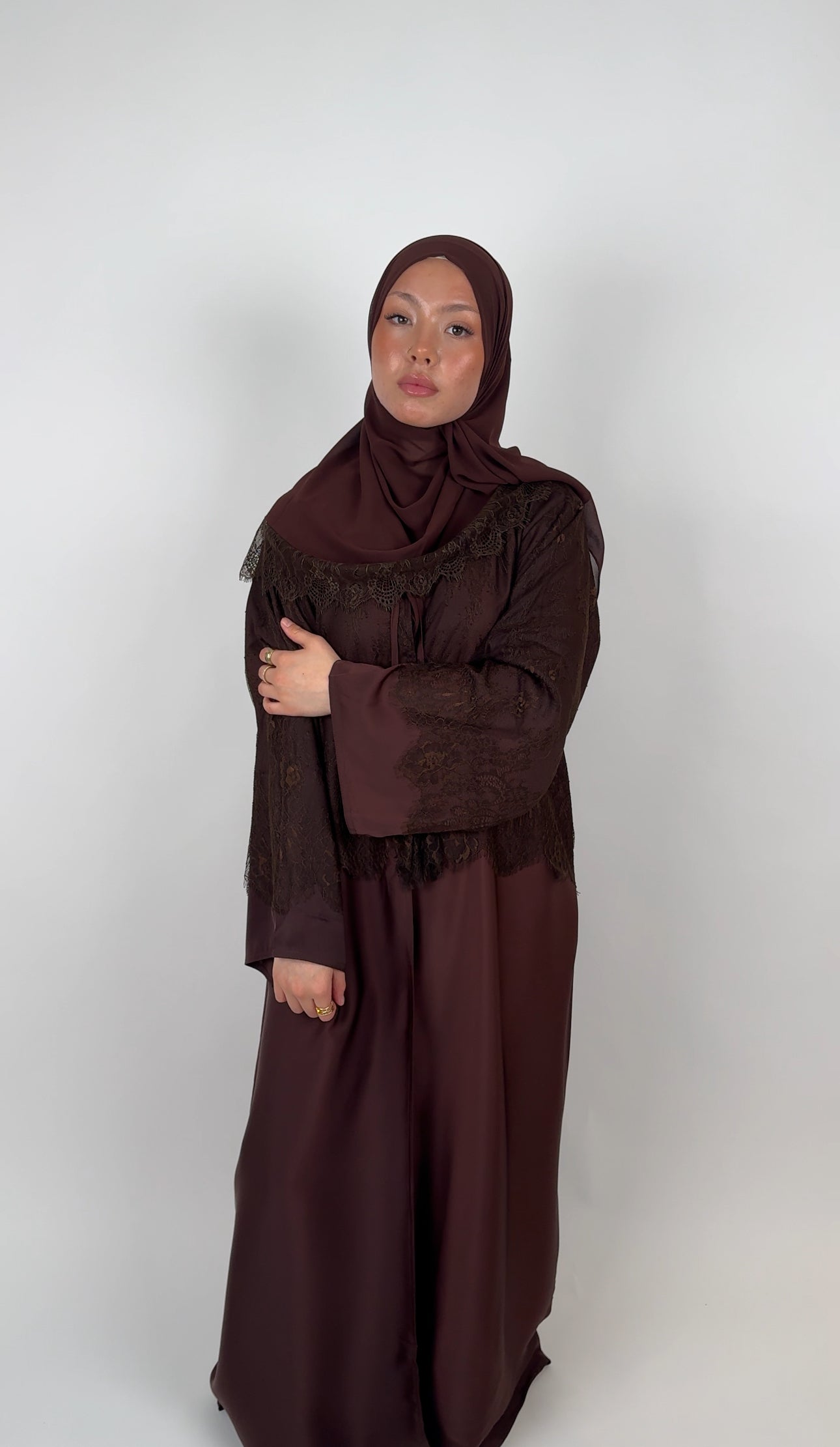 Lace open abaya - Mocha