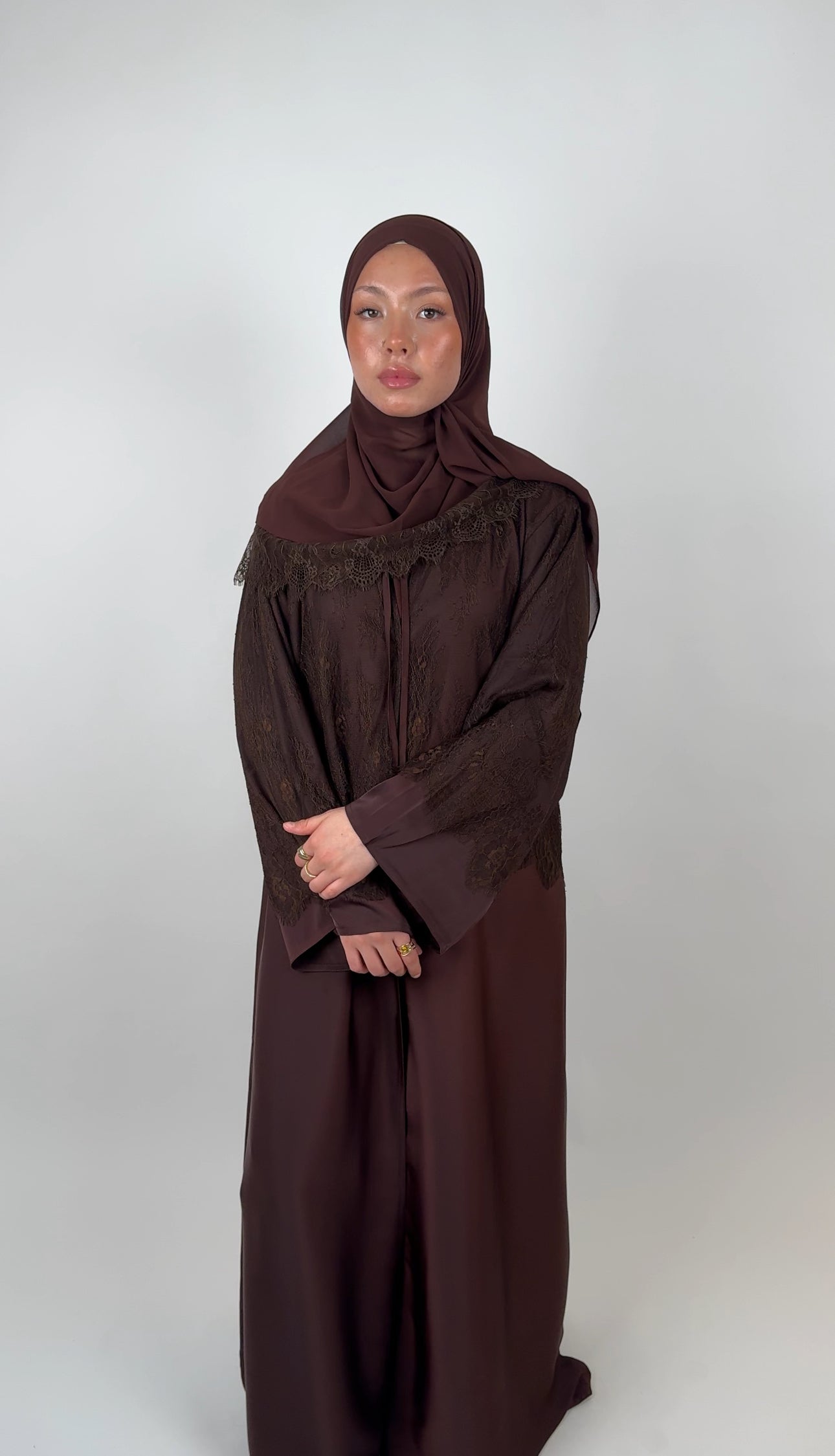 Lace open abaya - Mocha