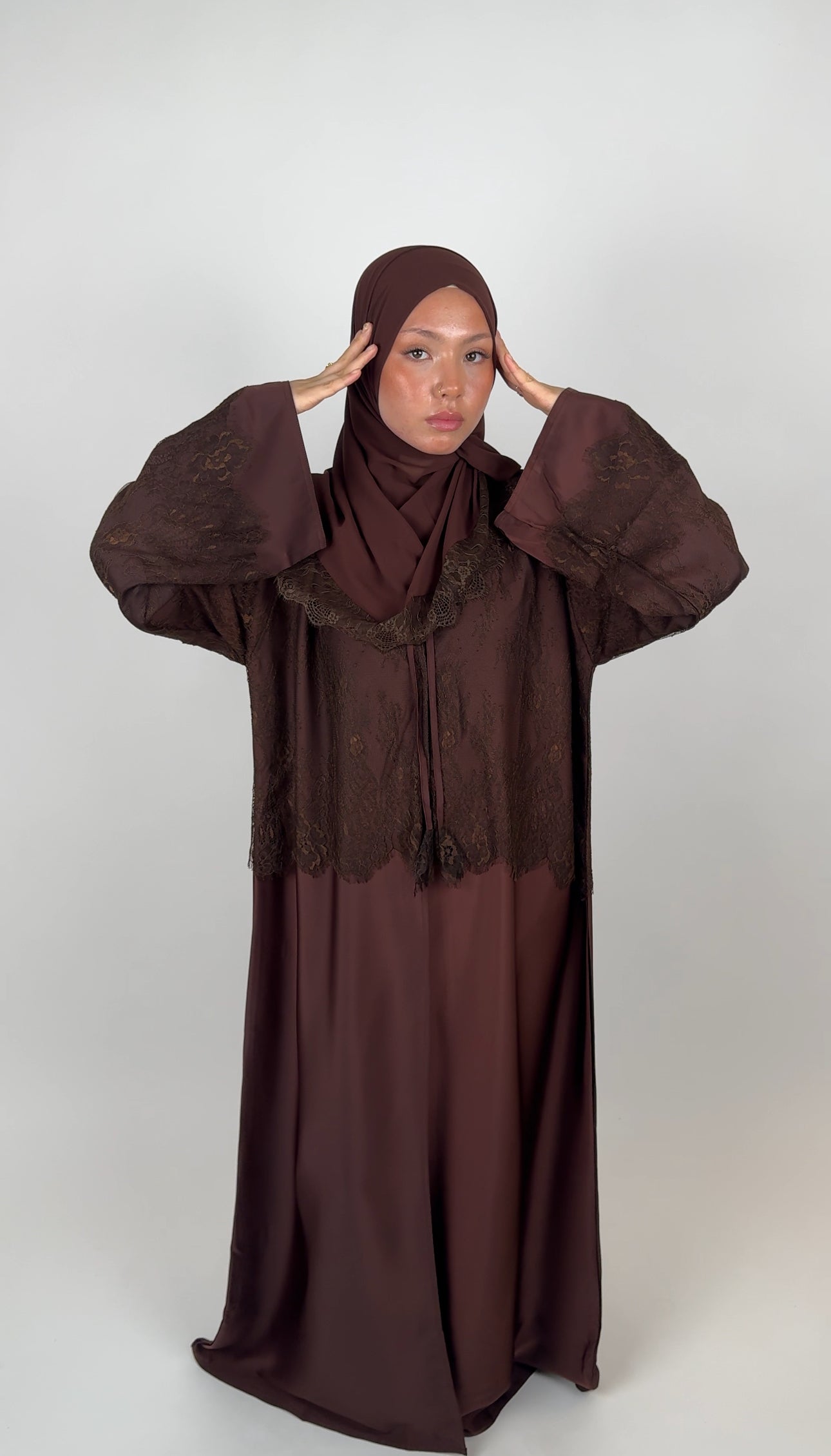 Lace open abaya - Mocha