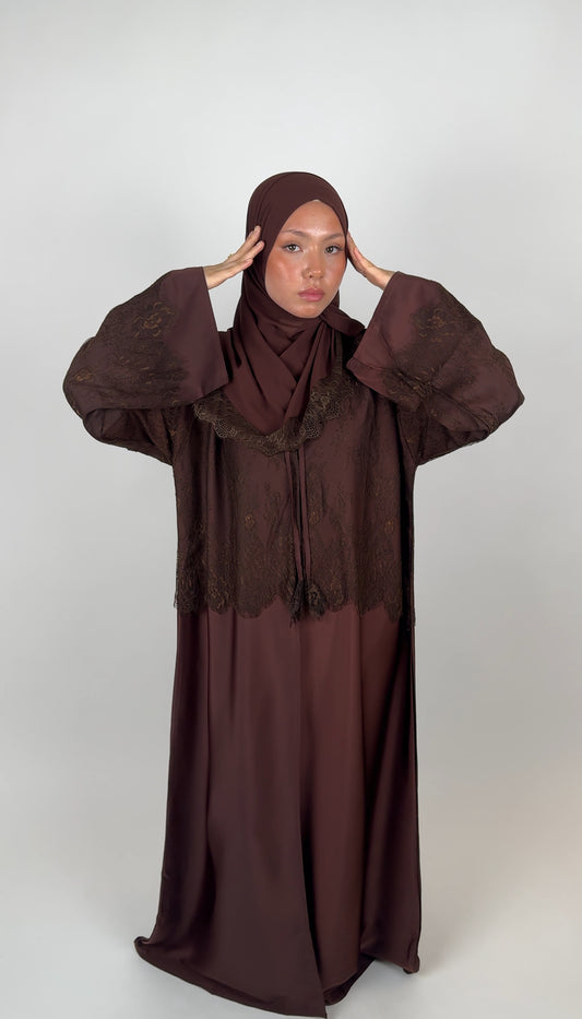 Lace open abaya - Mocha