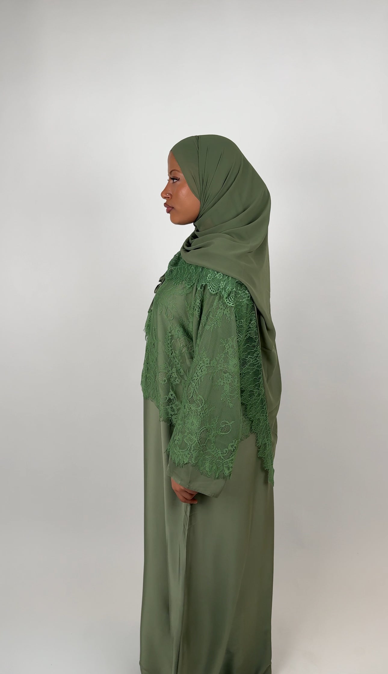 Lace open abaya - Green
