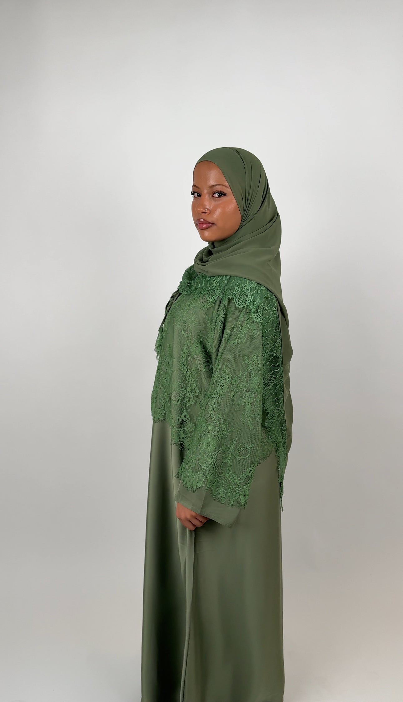 Lace open abaya - Green
