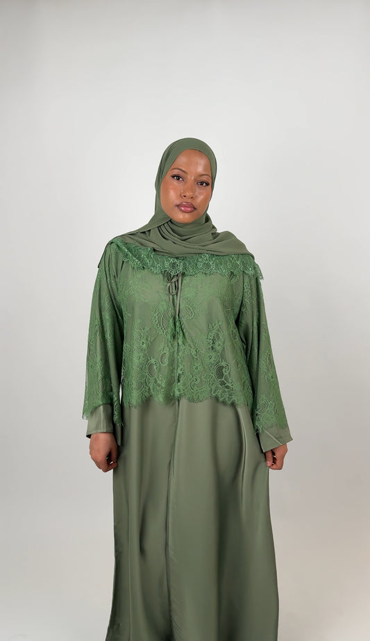 Lace open abaya - Green