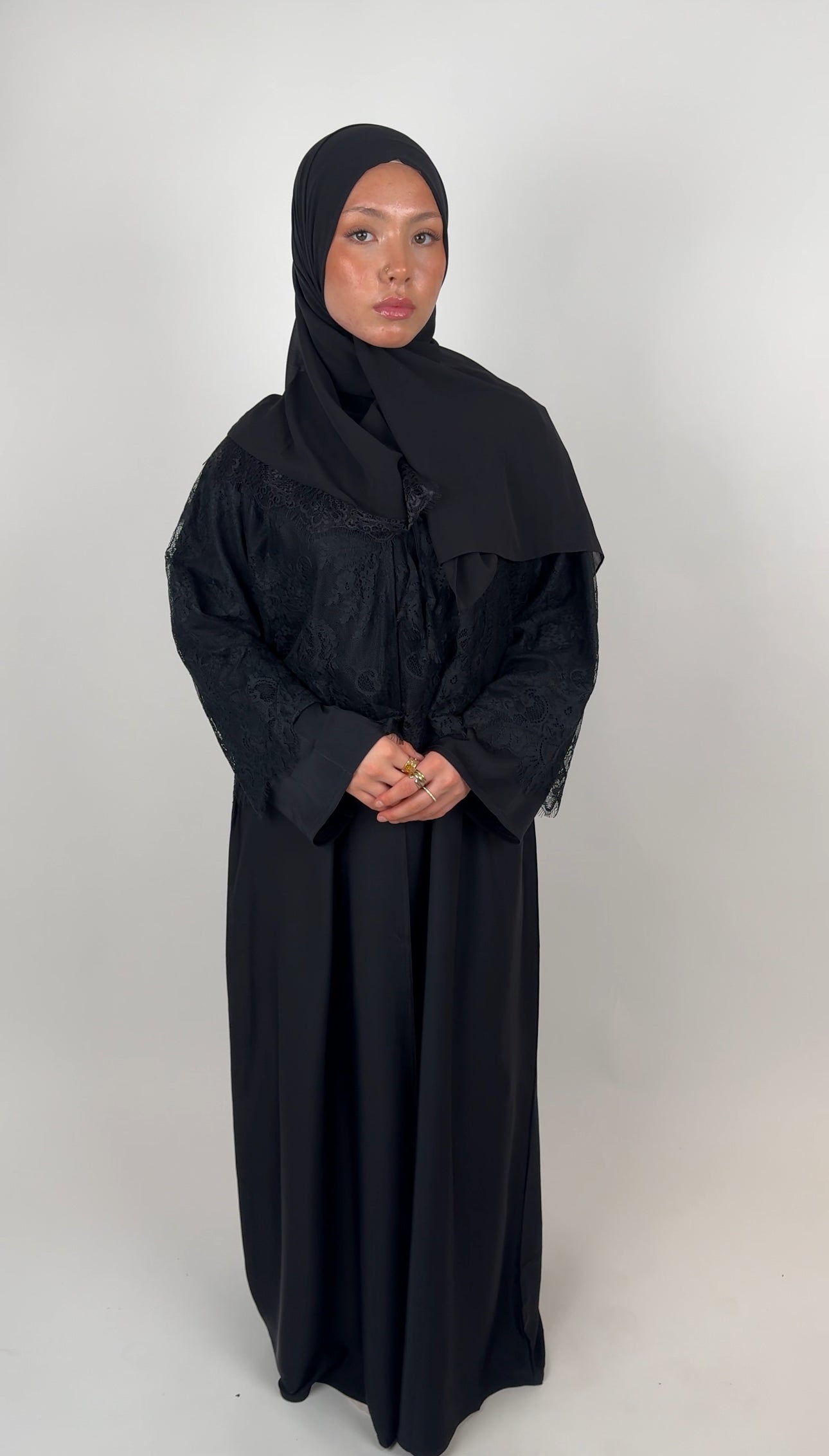 Lace open abaya - Black