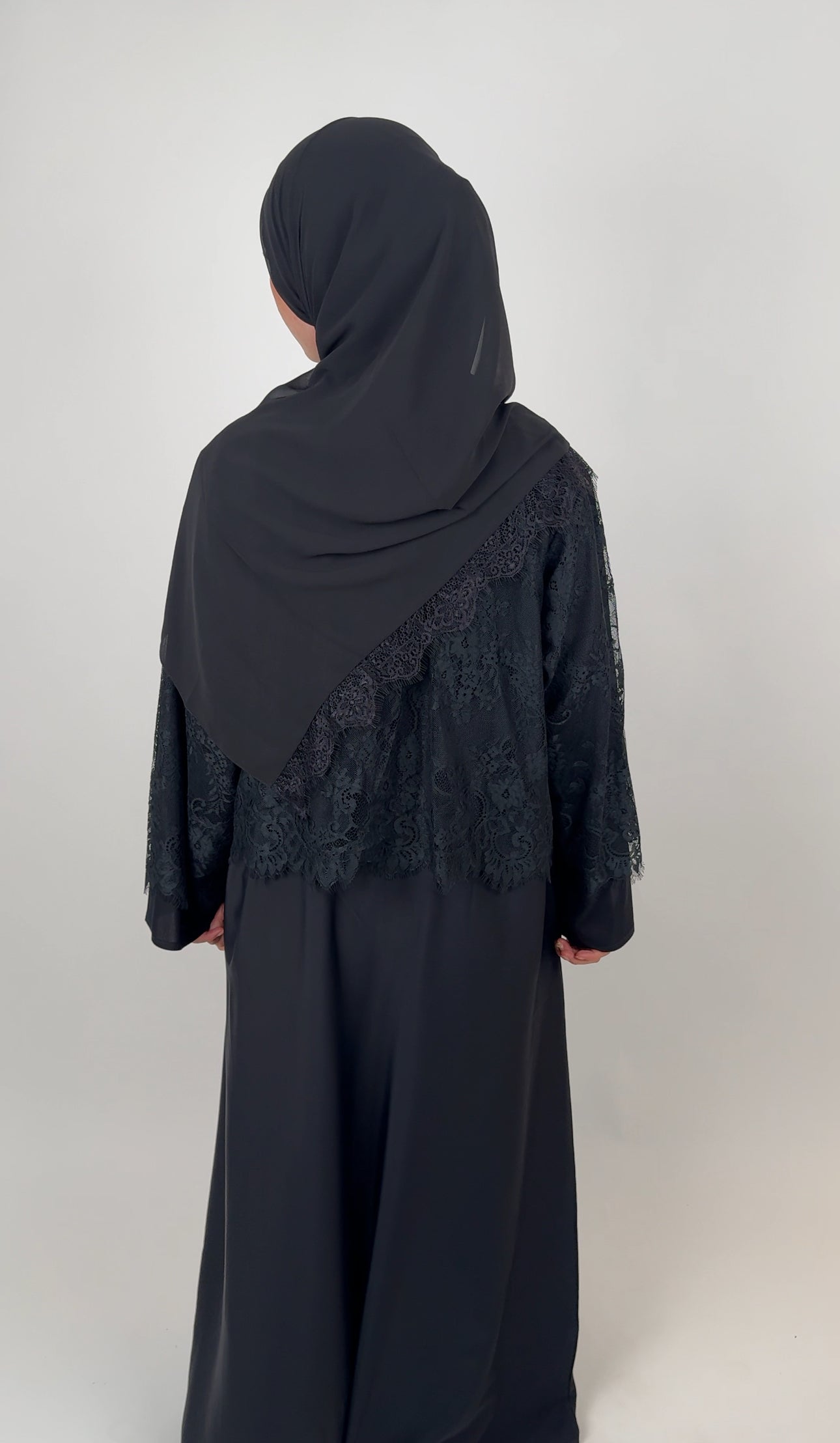 Lace open abaya - Black