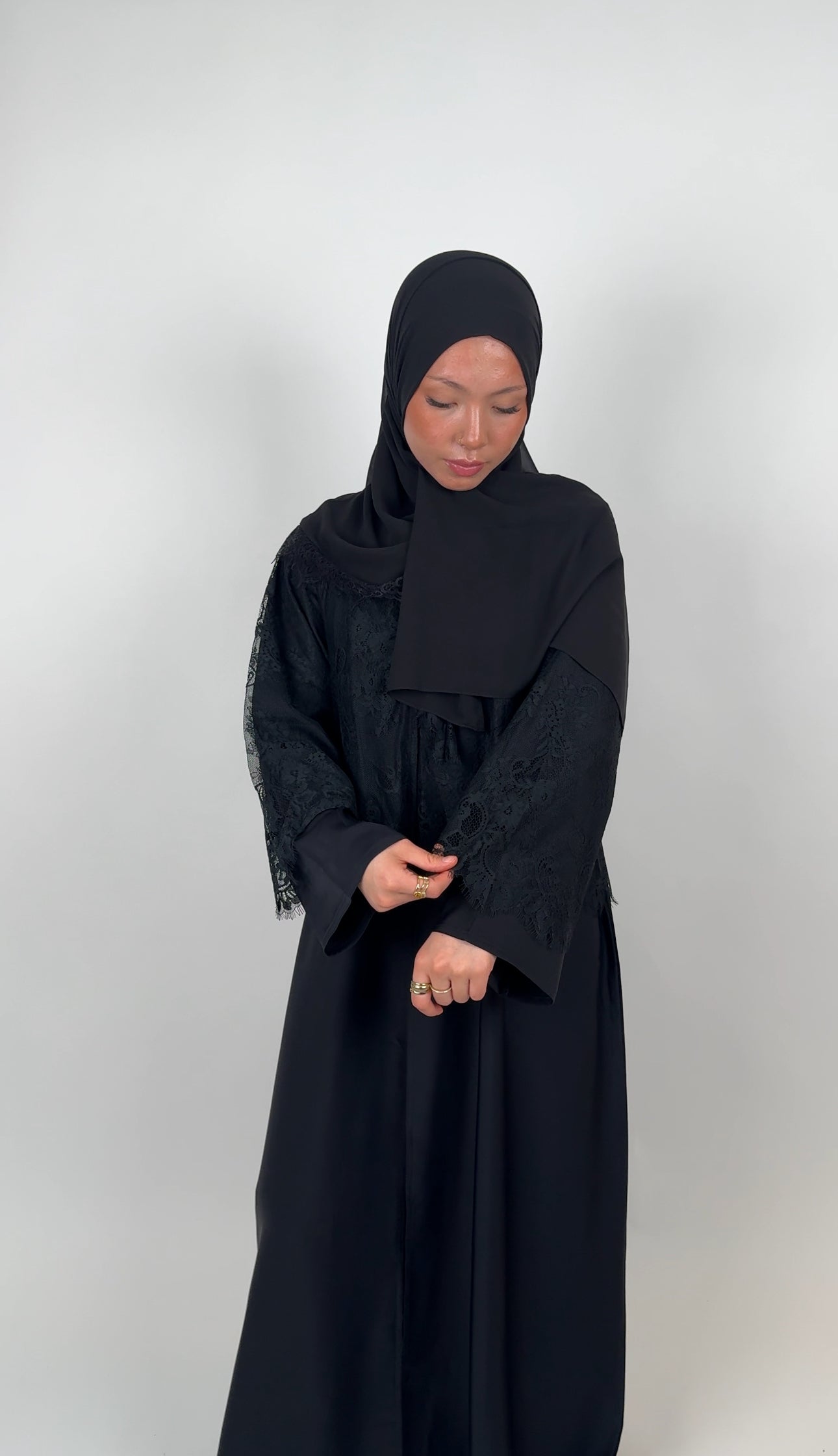 Lace open abaya - Black