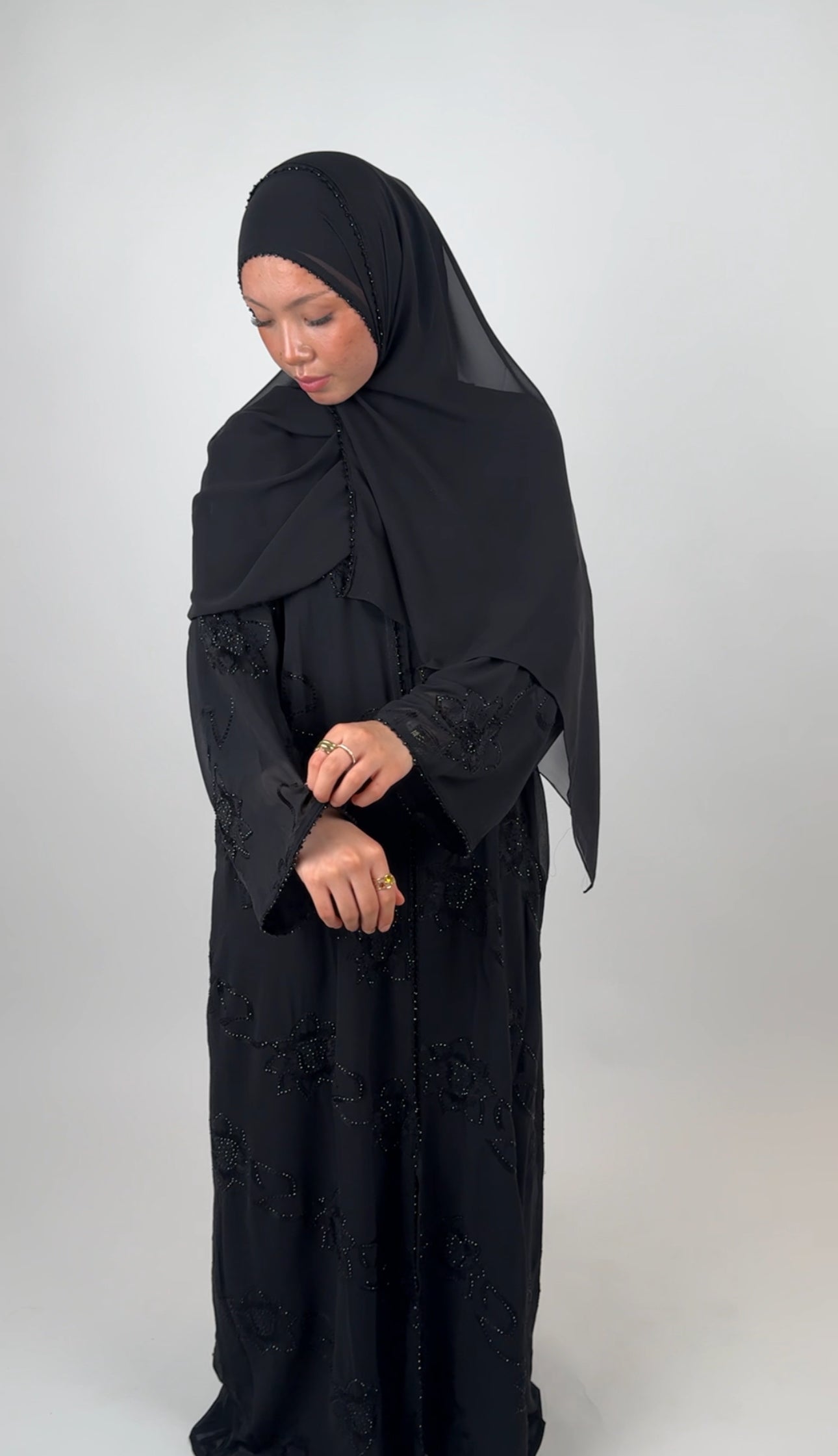 Chiffon Open Abaya - Black
