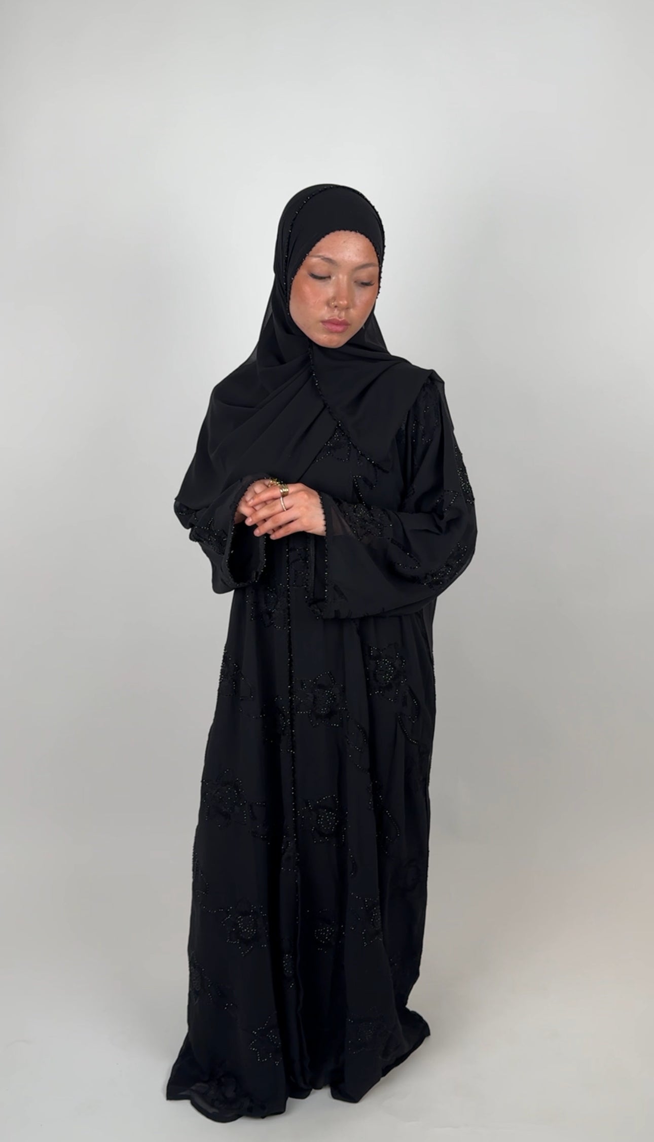 Chiffon Open Abaya - Black