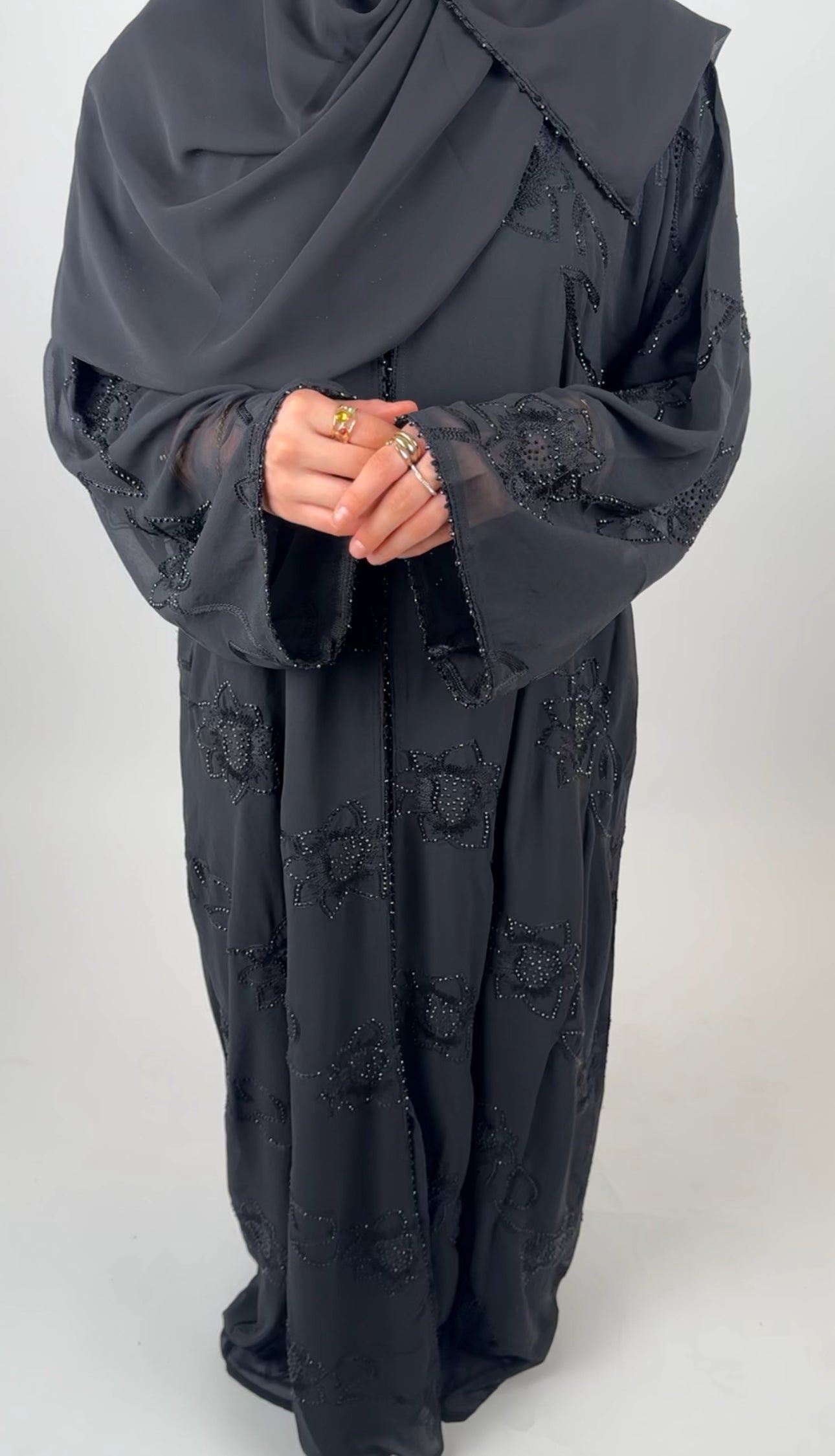 Chiffon Open Abaya - Black